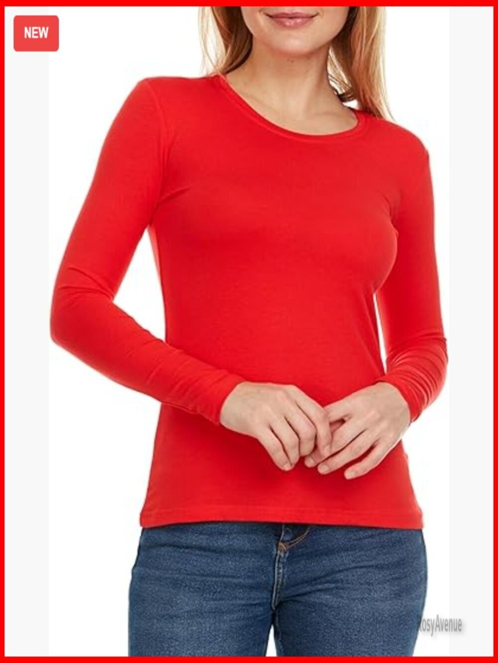 Women's Long Sleeve Cotton Crewneck T-Shirt Tagless Fitted Tee